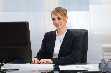 Bilgisayarda çalışan iş kadını