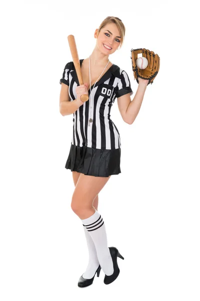 Referee With Baseball Bat And  Ball — Stock Photo, Image