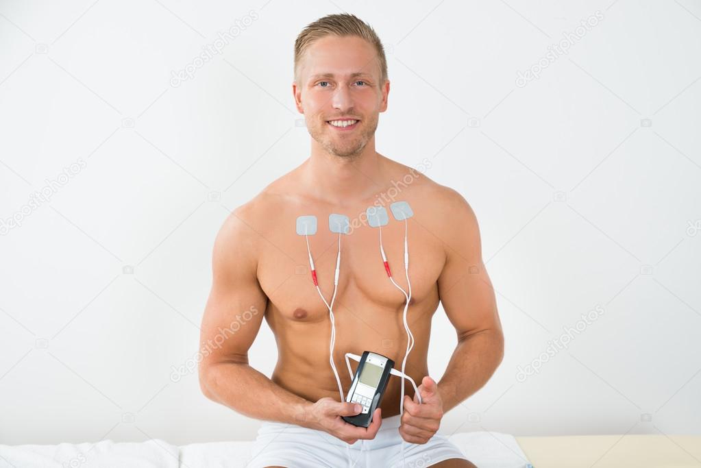 Man With Electrodes On Chest