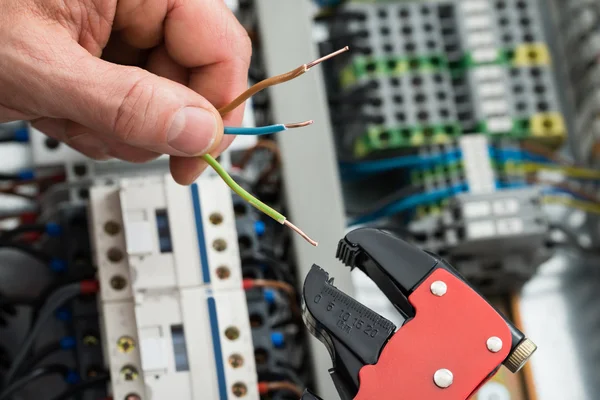 Técnico sosteniendo cables — Foto de Stock