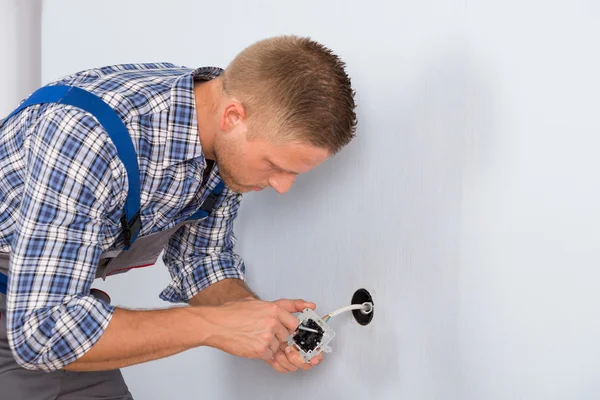 Electrician Installing Electrical Socket — Stock Photo, Image