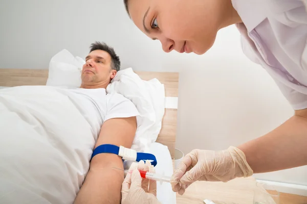 Médico Recolhendo amostras de sangue — Fotografia de Stock