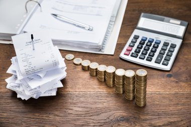 Alındı bilgileriyle hesap makinesi ve para