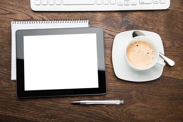 Digital Tablet och dagbok med kopp te — Stockfoto