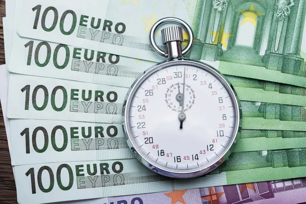 Stopwatch On Euro Banknotes — Stock Photo, Image