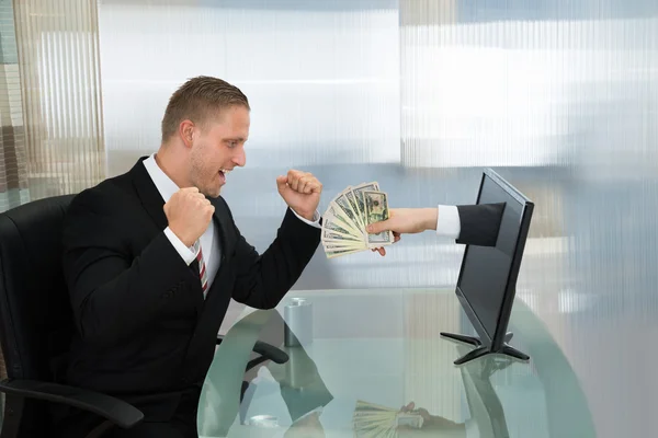 Excited Businessman With Money — Stock Photo, Image