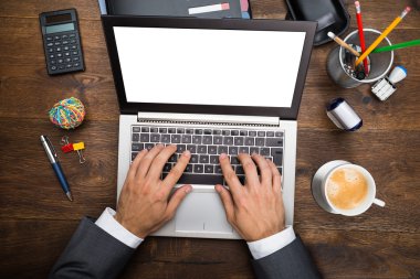 Dizüstü bilgisayar kullanan iş adamı