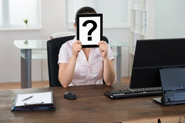 Businesswoman With Question Mark Sign — Stock Photo, Image
