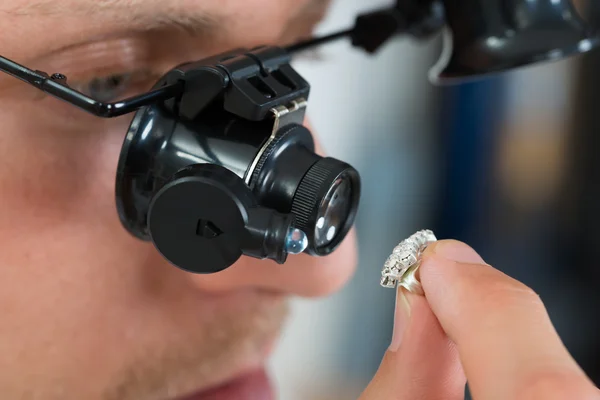 Jeweler Looking Ring with Loupe — Stok Foto