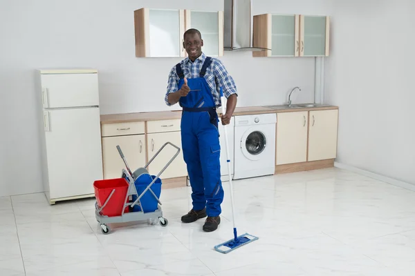 Worker Cleaning Floor — Stock Photo, Image