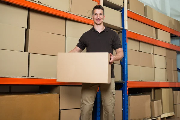 Worker With Cardboard Box — Stock Photo, Image