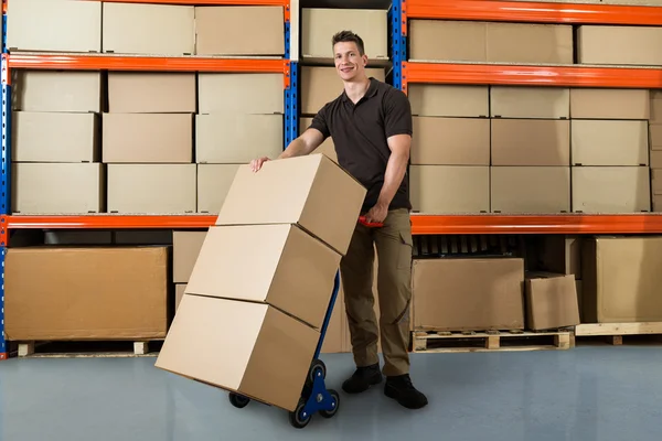 Lavoratore con scatole su camion — Foto Stock