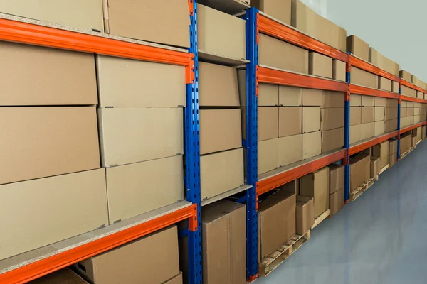 Warehouse Shelf With Cardboard Boxes — Stock Photo, Image