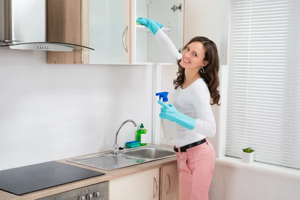 Woman Cleaning Shelf — Stock Photo, Image