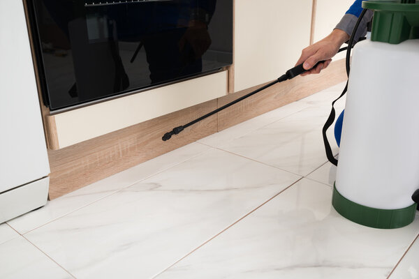 Опрыскивание инсектицидом рук человека
