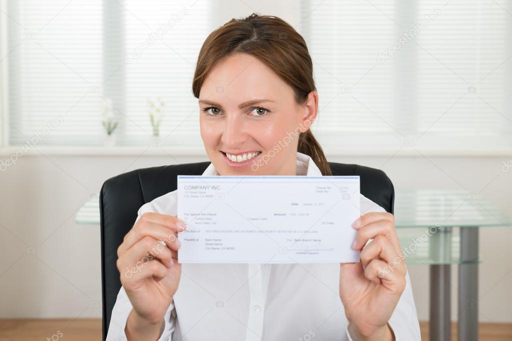 Businesswoman Showing Cheque