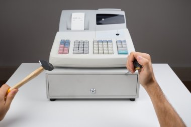 Hands With Worktool And Cash Register clipart