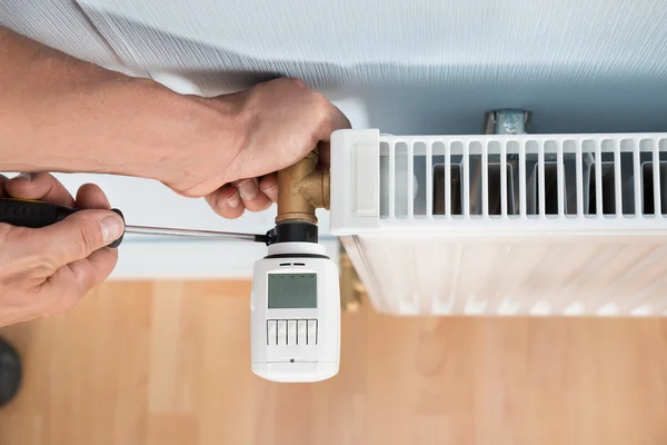 Technician Installing Digital Thermostat — Stock Photo, Image