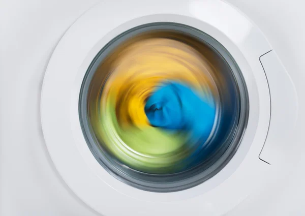 Washing Machine Door With Clothes — Stock Photo, Image