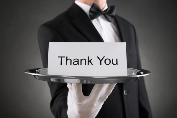 Waiter Holding Plate With The Text On Paper — Stock Photo, Image