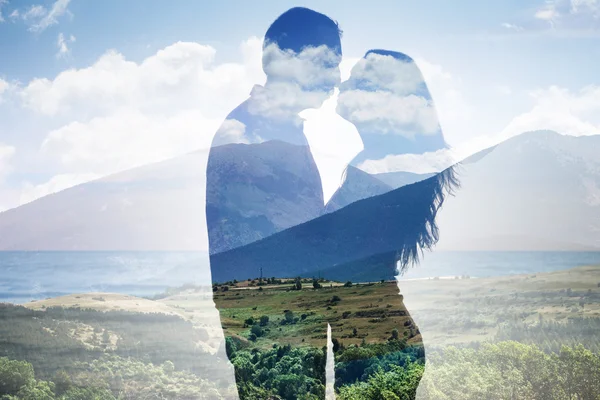 Superimposed Of Couple Against Scenic Backdrop — Stock Photo, Image