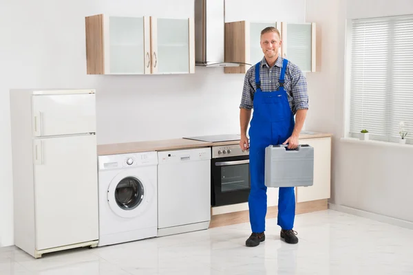 Worker Holding Toolbox — Stock Photo, Image