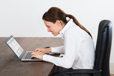 mutlu işkadını üstünde laptop çalışma
