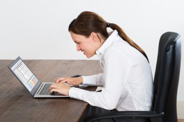 Happy Businesswoman Working On Laptop