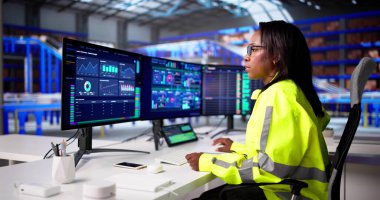 Dağıtım Merkezi Masaüstündeki Lojistik İşlemleri Denetleyen Depo Yöneticisi.