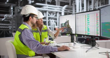 Kadın Mühendis Elektrik Santrali Kontrol Odasında Gaz Türbini İşletiyor.