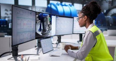 Endüstriyel Santral Planının 3D CAD Çizimlerini Oluşturan Kadın Mühendis