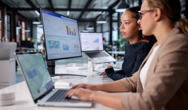 Mali Analistler: İş Analiz Eğitimi İçin Kontrol Paneli Verilerini İnceleyen Kadın.