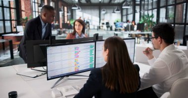 Meşgul Afrikalı Amerikalı Veri Analisti Çeşitli İş Ekibiyle İşbirliği Yapıyor.