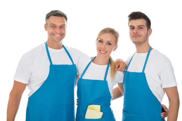 Janitors Wearing Blue Apron — Stock Photo, Image