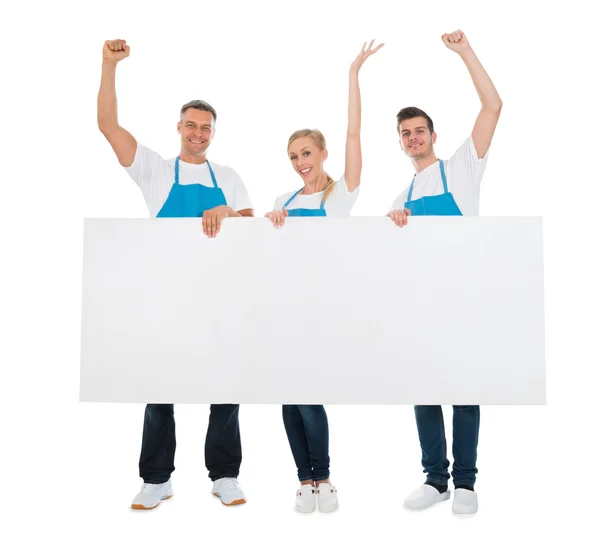 Cleaners Cheering While Holding Banner — Stock Photo, Image