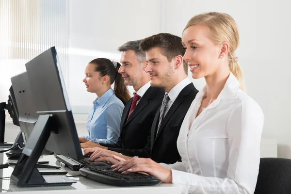 Businesspeople Typing On Desktop Computer — Stock Photo, Image