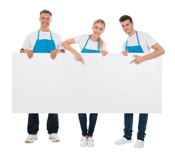 Cleaners Holding Blank Billboard — Stock Photo, Image