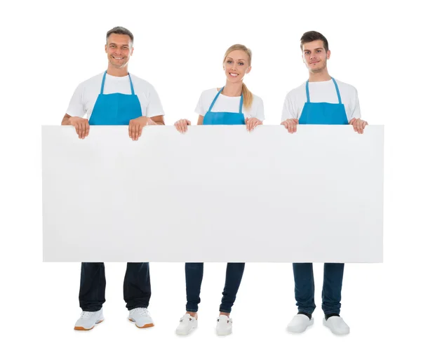 Cleaners Holding Blank Billboard — Stock Photo, Image