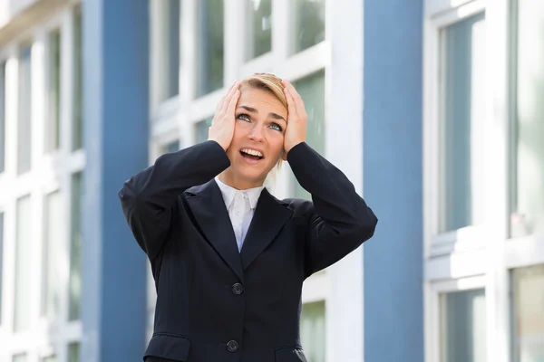Sad Businesswoman With Hands On Head — Stock Photo, Image