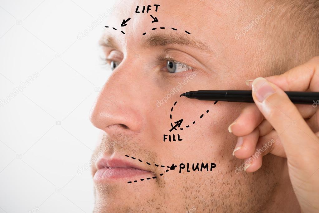 Man's Face With Correction Line