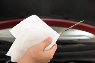 Holding Dipstick To Repair Car