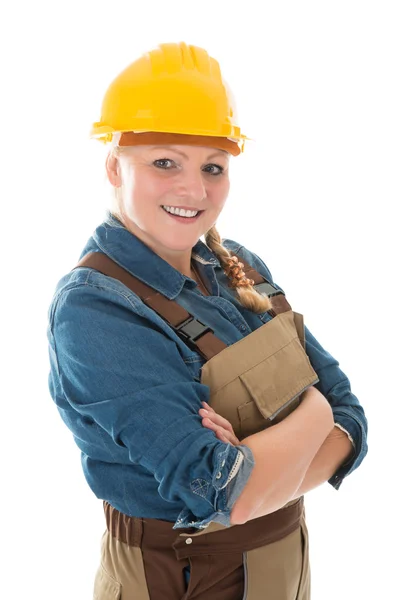 Feliz Feminino Carpenter em pé — Fotografia de Stock