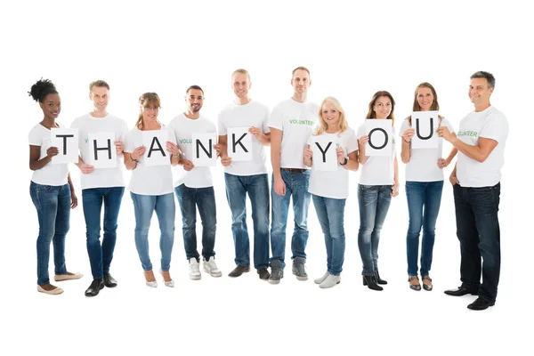 Confident Volunteers Showing Thank You Sign — Stock Photo, Image