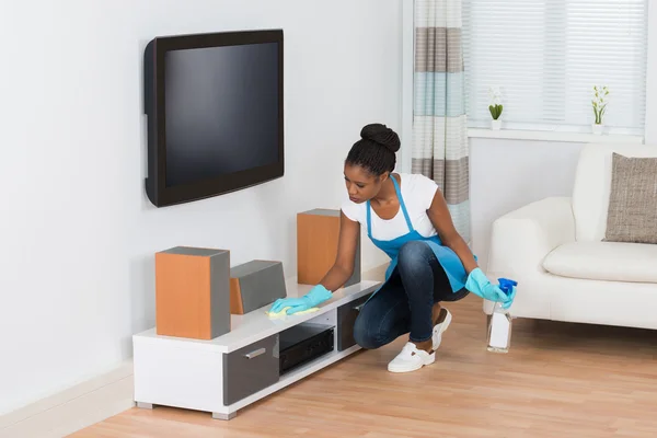 Woman Cleaning Living Room — Stock Photo, Image