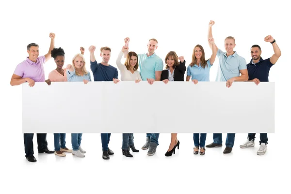 Business Team Holding Blank Billboard — Stock Photo, Image