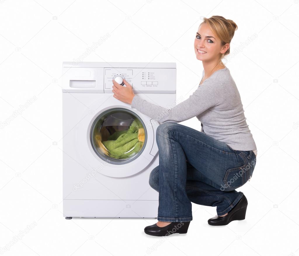Woman  Using Washing Machine
