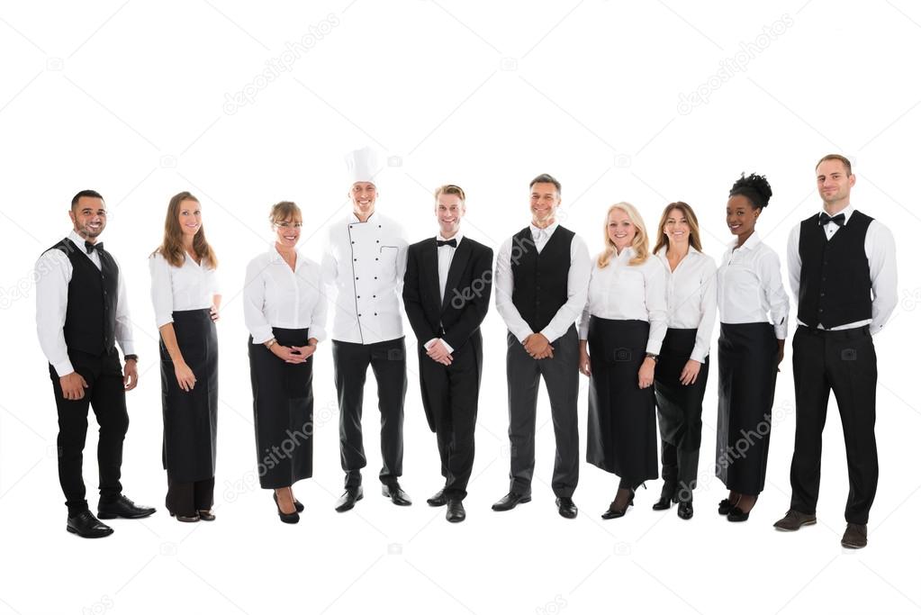 Restaurant Staff Standing In Row