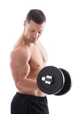 Mutlu kaslı adam halter kaldırma
