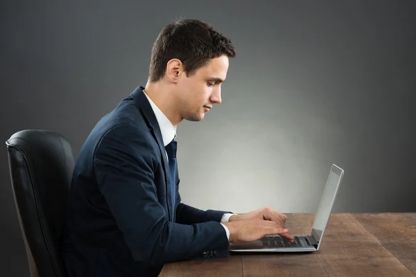 Empresario usando portátil en el escritorio — Foto de Stock