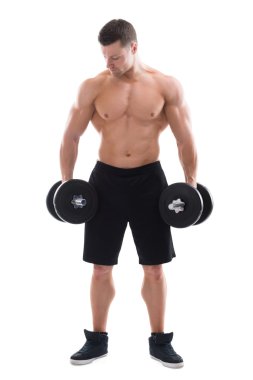 kaslı adam tutarak halter